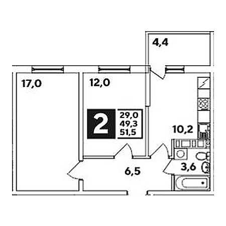 2 комнатная 51.5м²