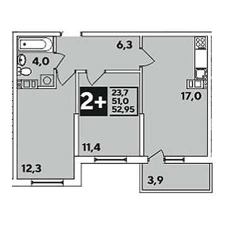 2 комнатная 52.95м²