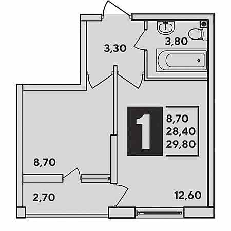 1 комнатная 29.8м²