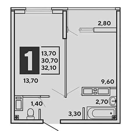 1 комнатная 32.1м²