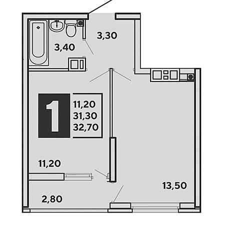 1 комнатная 32.7м²