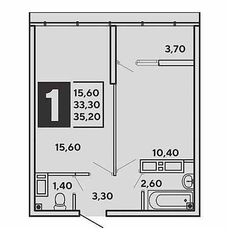 1 комнатная 35.2м²