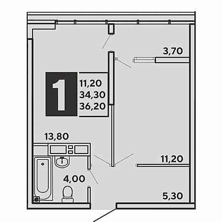 1 комнатная 36.2м²