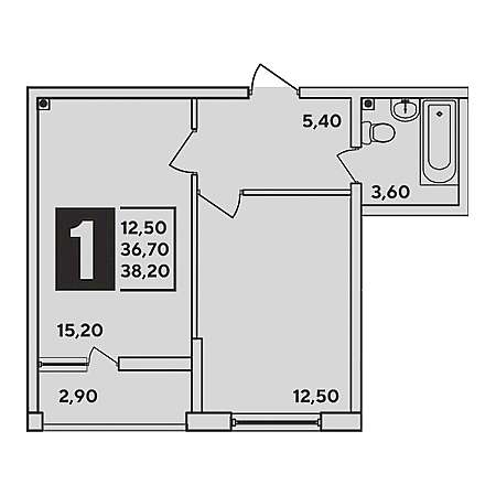 1 комнатная 38.2м²