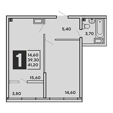 1 комнатная 41.2м²