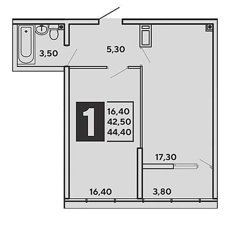 1 комнатная 44.4м²