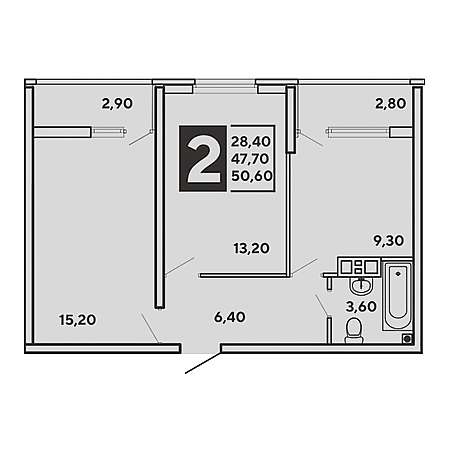 2 комнатная 50.6м²