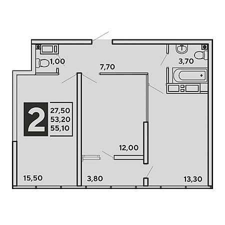 2 комнатная 55.1м²