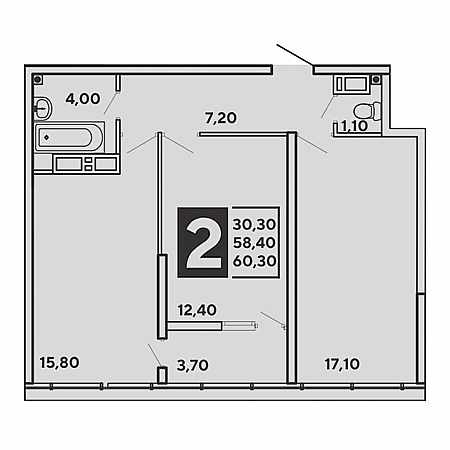 2 комнатная 60.3м²