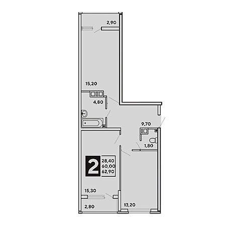 2 комнатная 62.9м²