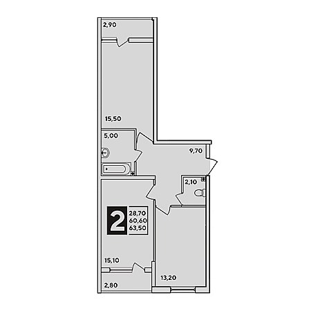 2 комнатная 63.5м²