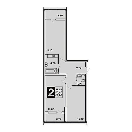 2 комнатная 67.2м²