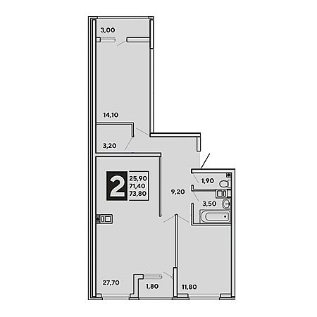 2 комнатная 73.8м²