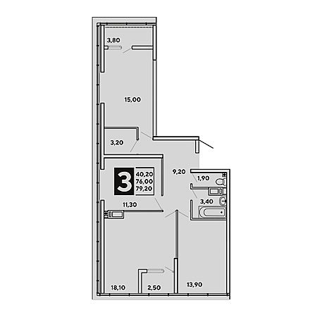 3 комнатная 79.2м²