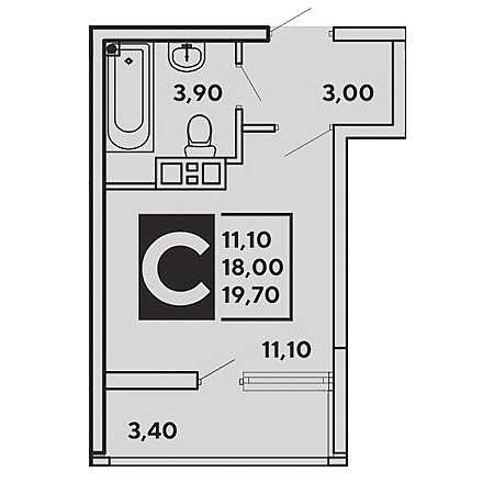 Студия 19.7м²