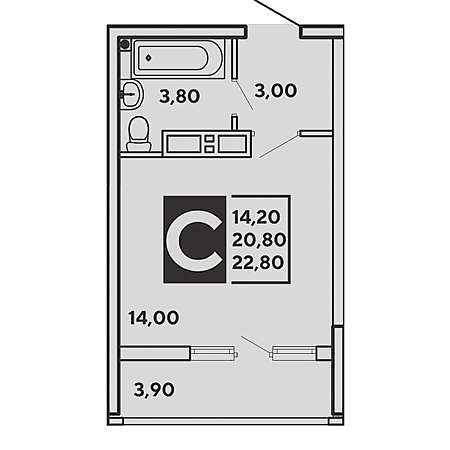 Студия 22.8м²