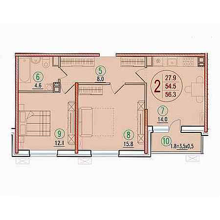 2 комнатная 56.3м²