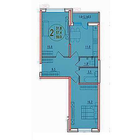 2 комнатная 59м²