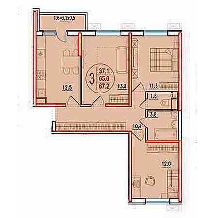 3 комнатная 67.2м²