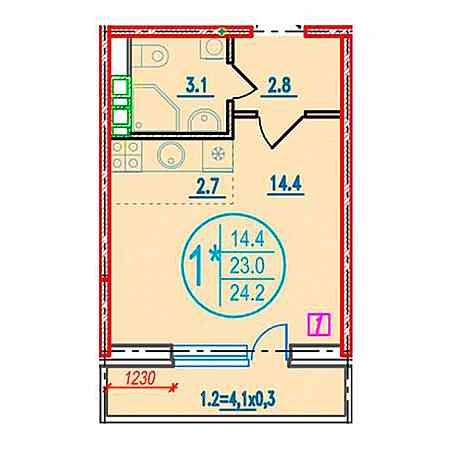 Студия 24.2м²