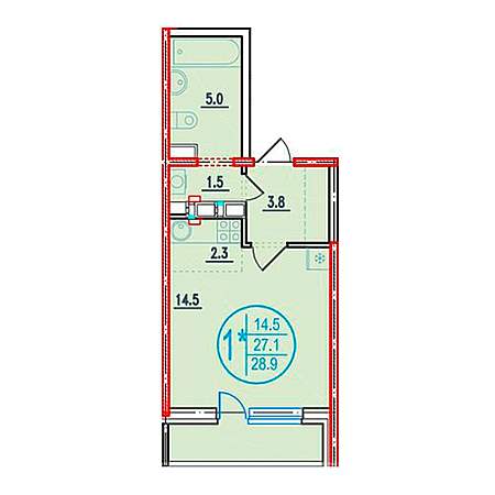 Студия 28.9м²