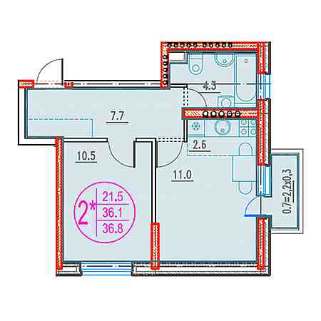 2 комнатная 36.8м²