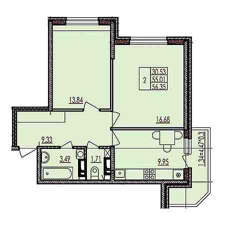 2 комнатная 56.35м²