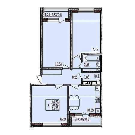 3 комнатная 73.23м²