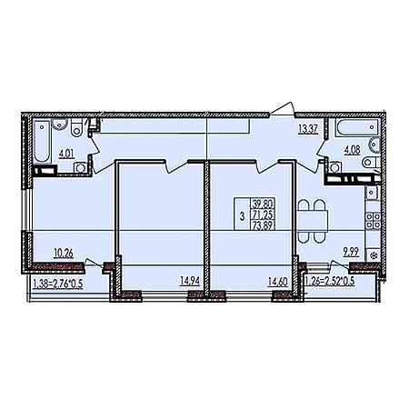 3 комнатная 73.89м²