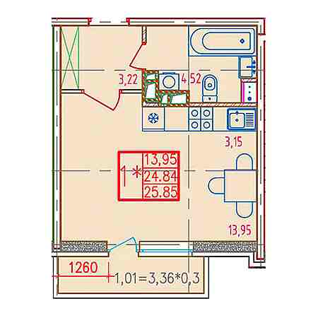 Студия 25.85м²