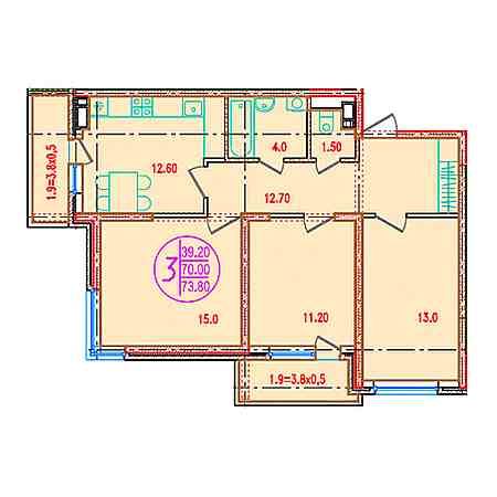 3 комнатная 78.8м²