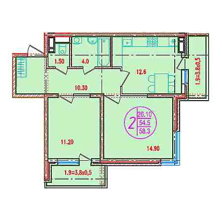 2 комнатная 58.3м²