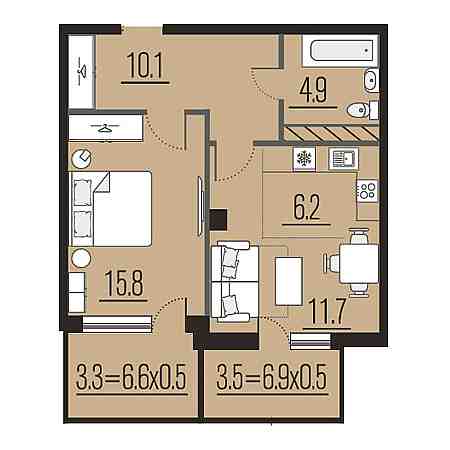 2 комнатная 55.5м²