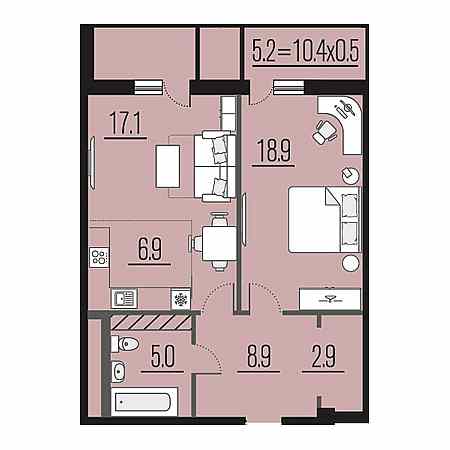 2 комнатная 64.9м²