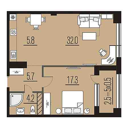 2 комнатная 67.5м²