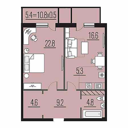 2 комнатная 68.7м²