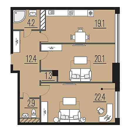 2 комнатная 82.4м²