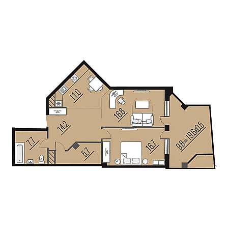 2 комнатная 81.9м²