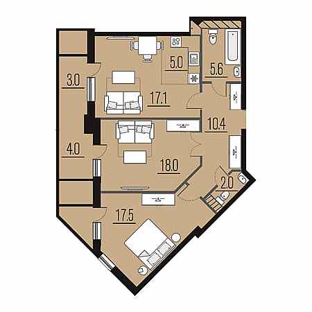 3 комнатная 82.6м²