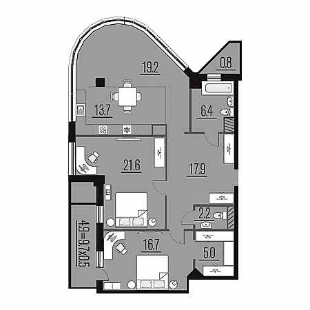 3 комнатная 108.4м²