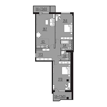 3 комнатная 122.3м²