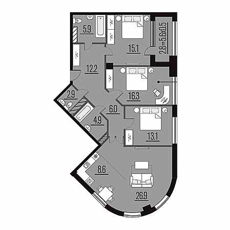 3 комнатная 114.7м²