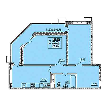 2 комнатная 76.52м²