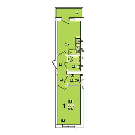 1 комнатная 33.6м²