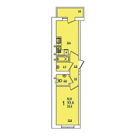 1 комнатная 36.6м²