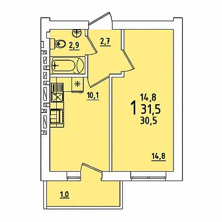 1 комнатная 31.5м²