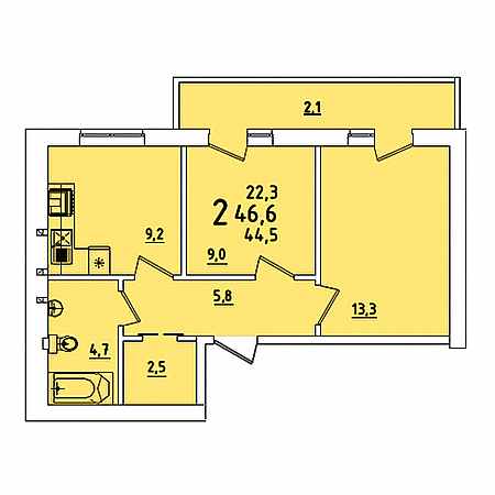 2 комнатная 46.6м²