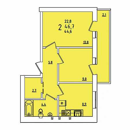 2 комнатная 46.7м²