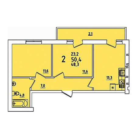 2 комнатная 54.4м²