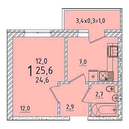 1 комнатная 25м²